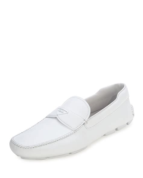 prada white leather loafers|prada loafers women white.